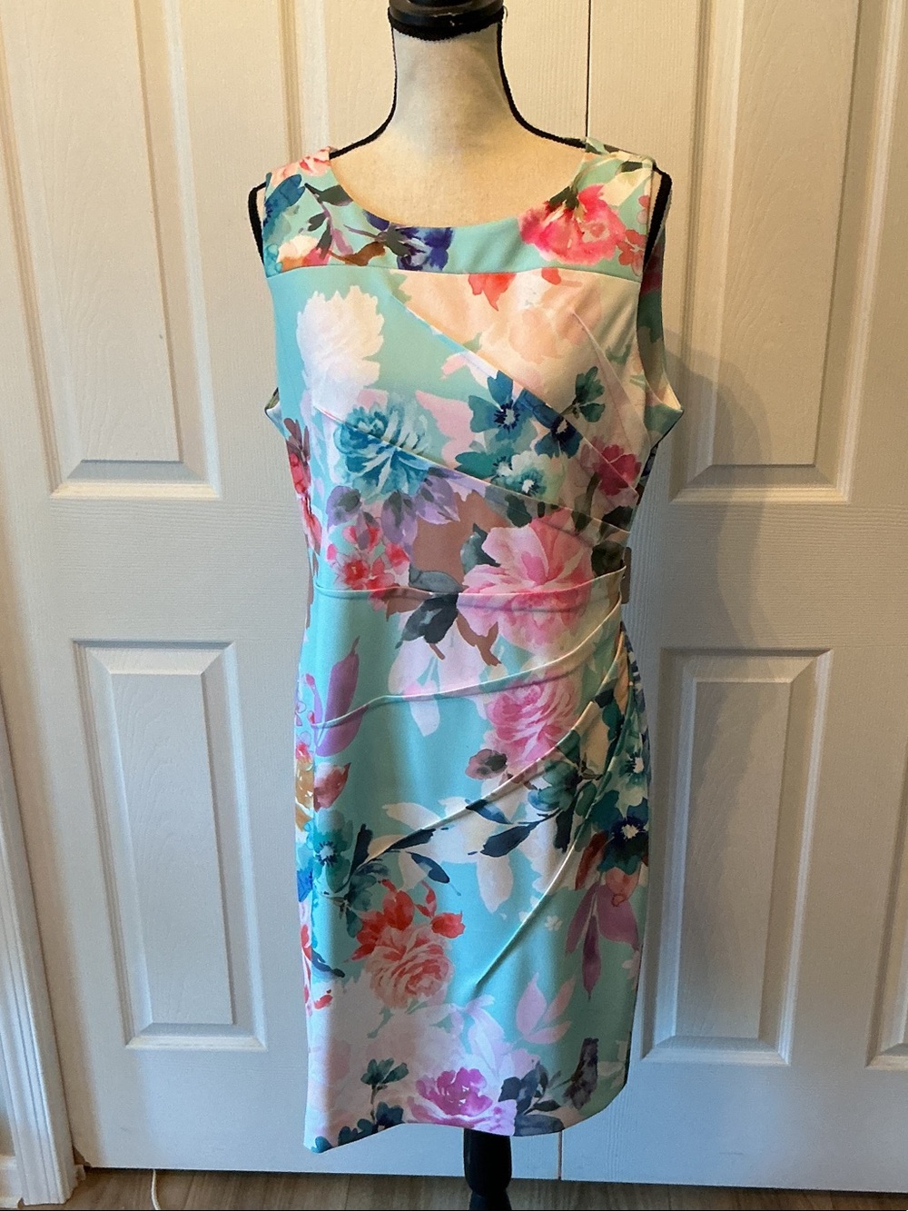 Calvin Klein Aqua Floral Midi Sheath Dress